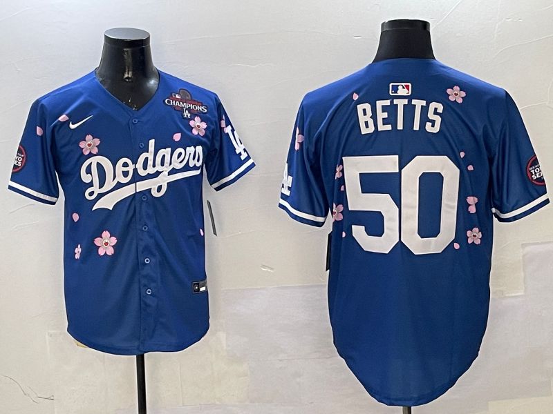 Men Los Angeles Dodgers #50 Betts Blue Sakura Edition 2025 Nike MLB Jersey style 7->los angeles dodgers->MLB Jersey
